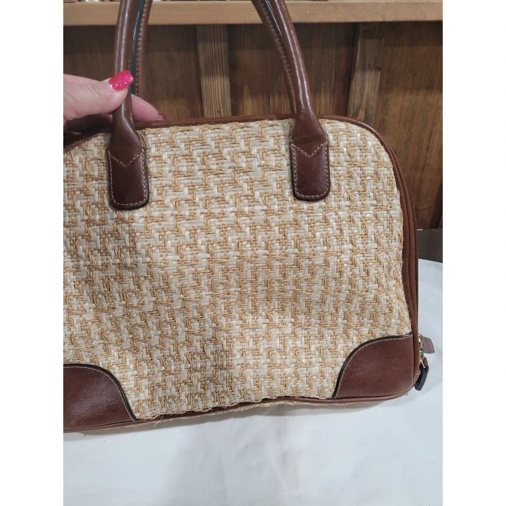 Rosetti Woven Bag With Brown Vinyl Trim And  handles